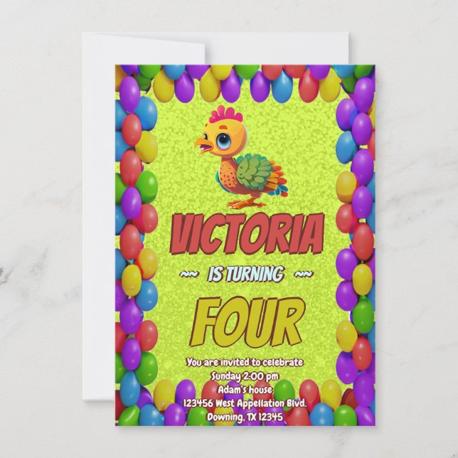 Turkey Personalised Birthday Unique Invite Kids (Front)