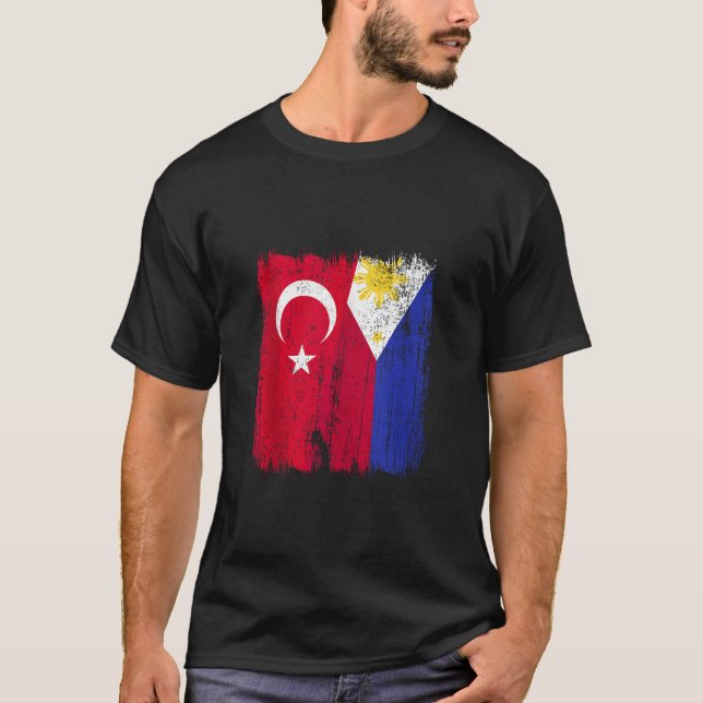 Turkey Philippines Half Flag Turkish Filipino Jers T-Shirt (Front)