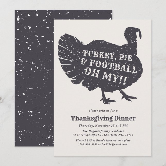 Turkey Pie Football Oh My! Thanksgiving Party Invitation (Front/Back)