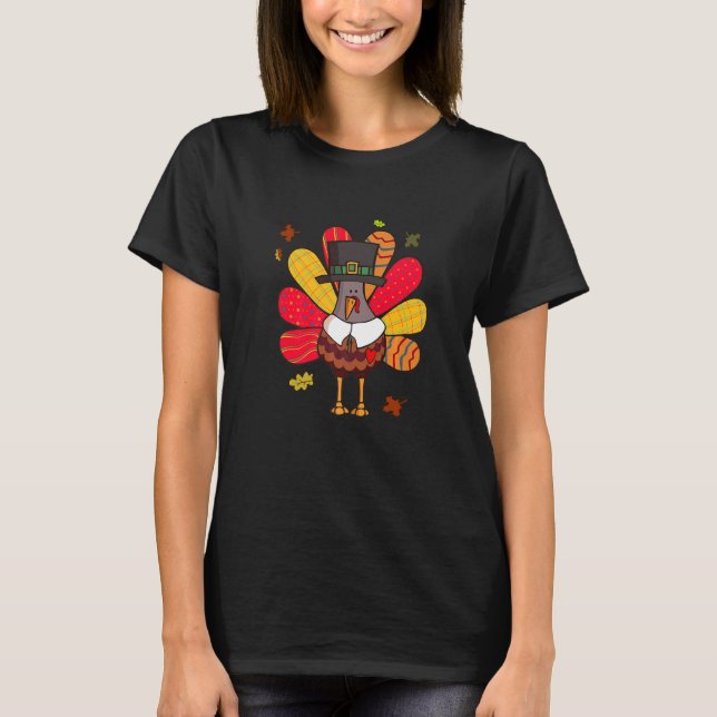 Turkey Pilgrim Cute Happy Thanksgiving For Women M T-Shirt (Front)