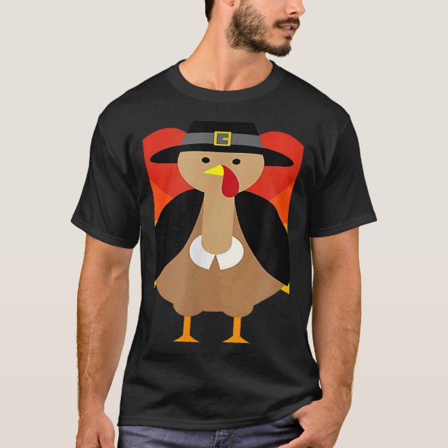 Turkey Pilgrim Cute Thanksgiving Essential T-Shirt (Front)
