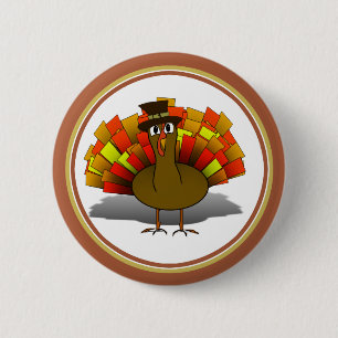 Turkey Pilgrim Thanksgiving 6 Cm Round Badge