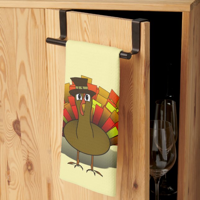 Turkey Pilgrim Thanksgiving Tea Towel (Thirds Fold)