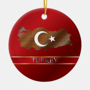 Turkey Pixel Map and Turkish Flag Ceramic Tree Decoration