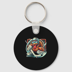 Turkey Playing Ice Hockey Goalie Thanksgiving Boys Key Ring
