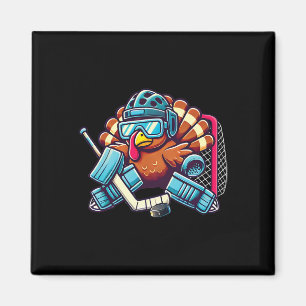 Turkey Playing Ice Hockey Goalie Thanksgiving Boys Magnet