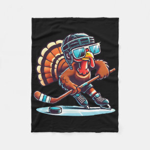 Turkey Playing Ice Hockey Happy Thanksgiving Boys  Fleece Blanket