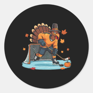 Turkey Playing Ice Hockey Thanksgiving Hockey Play Classic Round Sticker