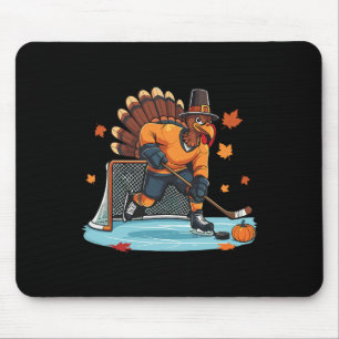 Turkey Playing Ice Hockey Thanksgiving Hockey Play Mouse Pad