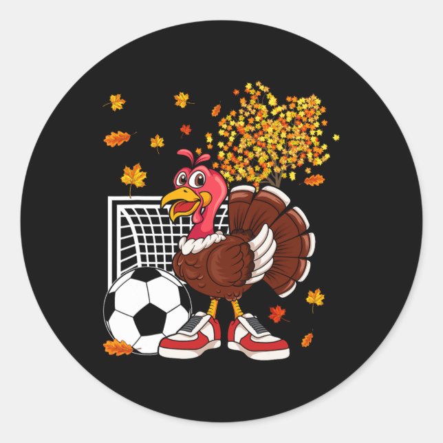 Turkey Playing Soccer Thanksgiving Player Coach Fa Classic Round Sticker (Front)