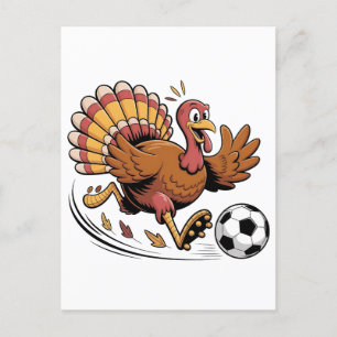 Turkey Playing Soccer Thanksgiving Sport lover Invitation Postcard