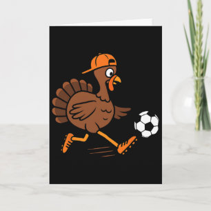 Turkey Playing Soccer Thanksgiving Turkey Kids Boy Card