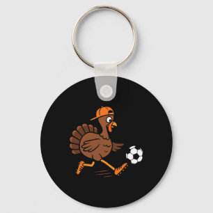 Turkey Playing Soccer Thanksgiving Turkey Kids Boy Key Ring