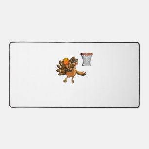 Turkey Plays Basketball Basketball Hoop Thanksgivi Desk Mat