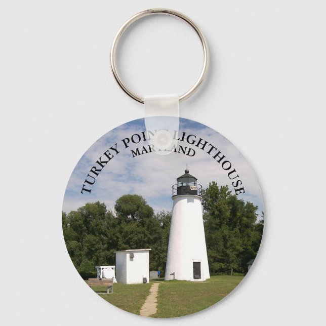 Turkey Point Lighthouse, Maryland Button Keychain (Front)