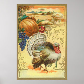Turkey Pumpkin Corn Grapes Apple Haystack Poster