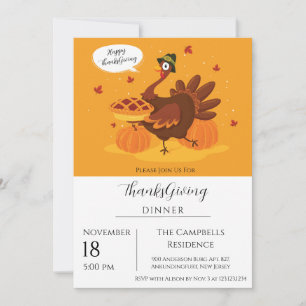 Turkey Pumpkin Thanksgiving Dinner  Invitation