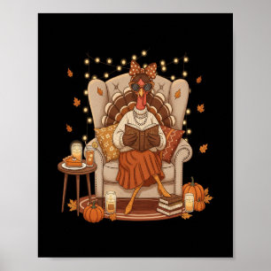 Turkey Reading Book Librarian Thanksgiving Teacher Poster