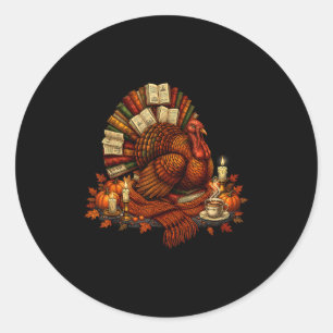 Turkey Reading Books Fall Season Thanksgiving Teac Classic Round Sticker