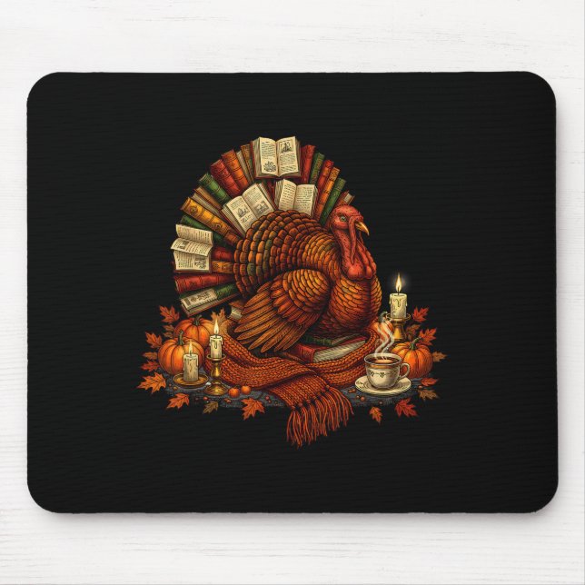 Turkey Reading Books Fall Season Thanksgiving Teac Mouse Pad (Front)