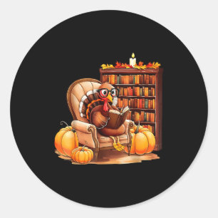 Turkey Reading Books Fall Thanksgiving Teacher Boo Classic Round Sticker