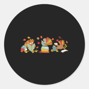 Turkey Reading Books Fall Thanksgiving Teacher Boo Classic Round Sticker