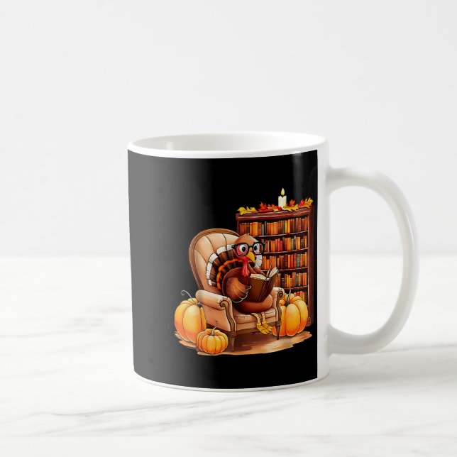 Turkey Reading Books Fall Thanksgiving Teacher Boo Coffee Mug (Right)