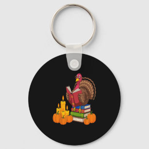 Turkey Reading Books Fall Thanksgiving Teacher Boo Key Ring