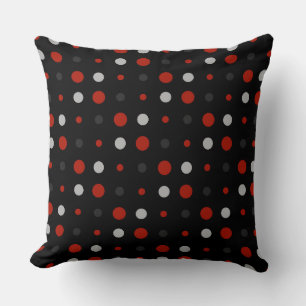 turkey red, black, gray and white dots cushion
