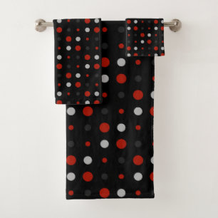 turkey red, black, grey and white dots bath towel set