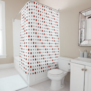 turkey red, black, grey and white dots shower curtain