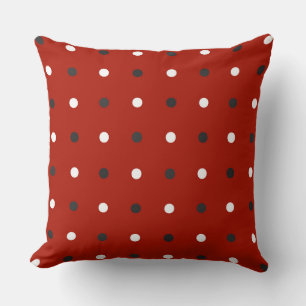 turkey red , grey and  white dots cushion