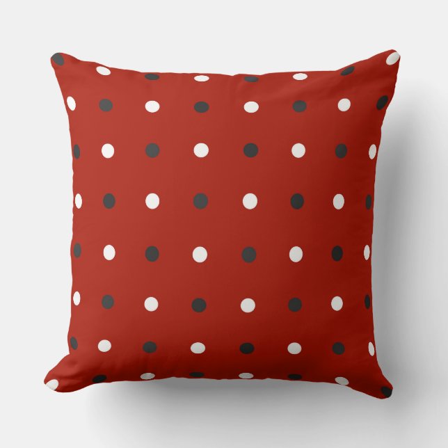 turkey red , grey and  white dots cushion (Front)