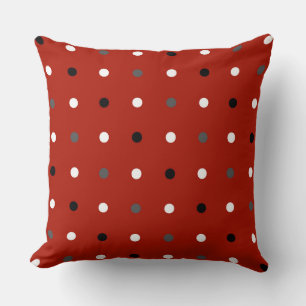 turkey red , grey and  white dots cushion