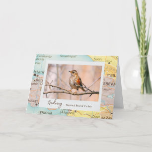 Turkey Redwing National Bird Emblem on Map Card