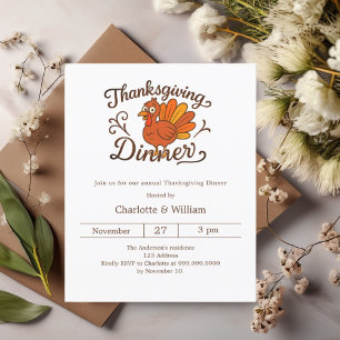 Turkey retro cute Thanksgiving Dinner invitation