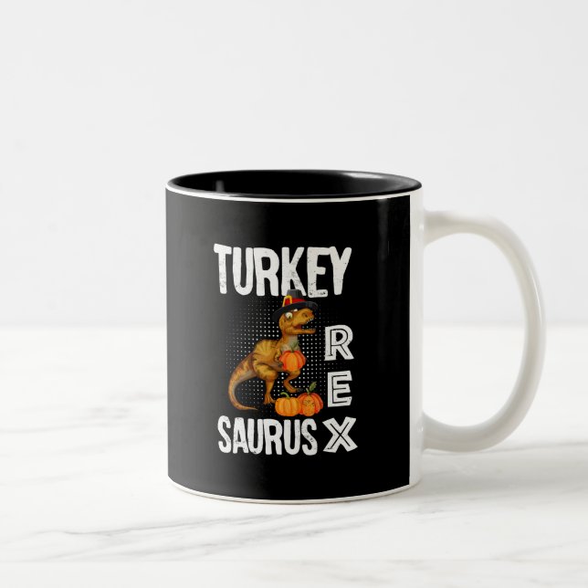 Turkey Rex Saurus – Thanksgiving Dinosaur Two-Tone Coffee Mug (Right)