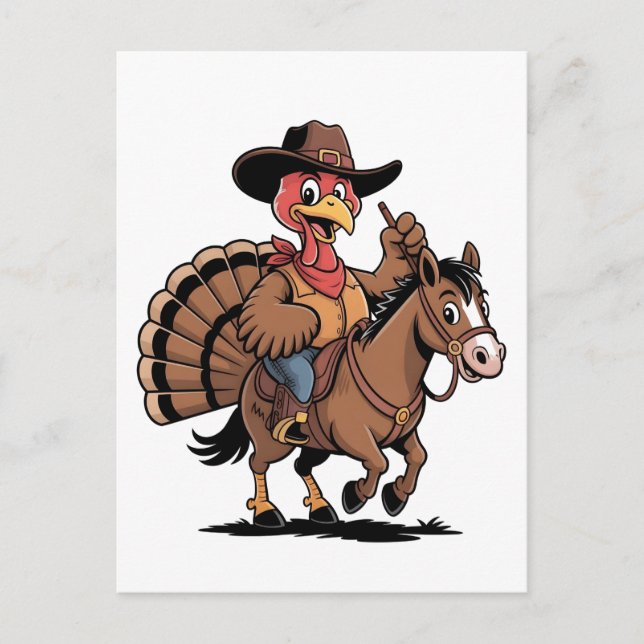 Turkey Riding a Horse Cowboy Turkey thanksgiving Holiday Postcard (Front)