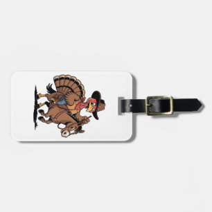 Turkey Riding a Horse Cowboy Turkey thanksgiving Luggage Tag
