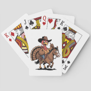 Turkey Riding a Horse Cowboy Turkey thanksgiving Playing Cards