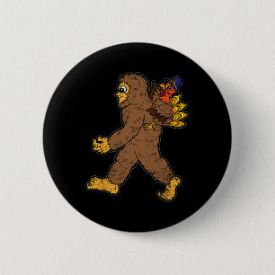 Turkey Riding Bigfoot Thanksgiving Day Funny Sasqu 6 Cm Round Badge