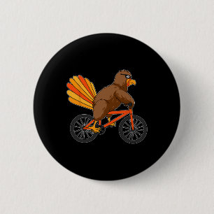 Turkey Riding Bike Thanksgiving Day Cool Bicycle A 6 Cm Round Badge