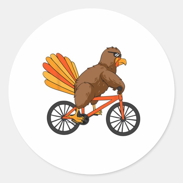 Turkey Riding Bike Thanksgiving Day Cool Bicycle A Classic Round Sticker (Front)