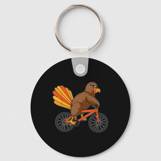 Turkey Riding Bike Thanksgiving Day Cool Bicycle A Key Ring (Front)