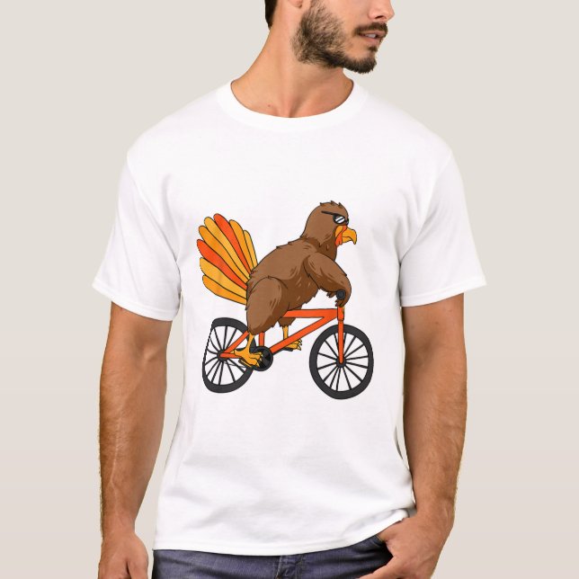 Turkey Riding Bike Thanksgiving Day Cool Bicycle A T-Shirt (Front)