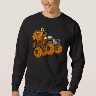 Turkey Riding Monster Truck Thanksgiving Day Boys  Sweatshirt