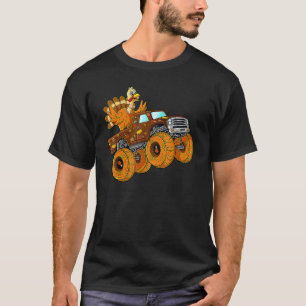 Turkey Riding Monster Truck Thanksgiving Day Boys  T-Shirt