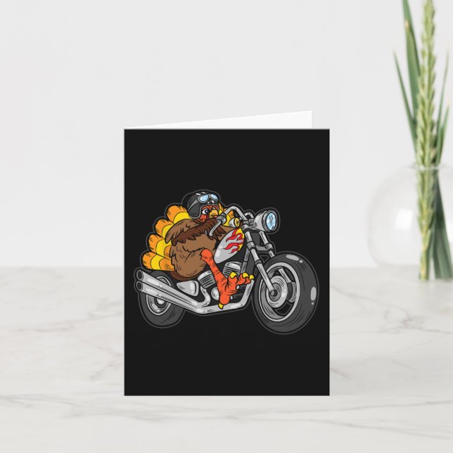 Turkey Riding Motorcycle Thanksgiving Day Cool Fal Card (Front)