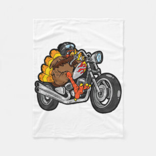 Turkey Riding Motorcycle Thanksgiving Day Cool Fal Fleece Blanket