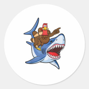 Turkey Riding Shark Thanksgiving Gift For Kids Boy Classic Round Sticker
